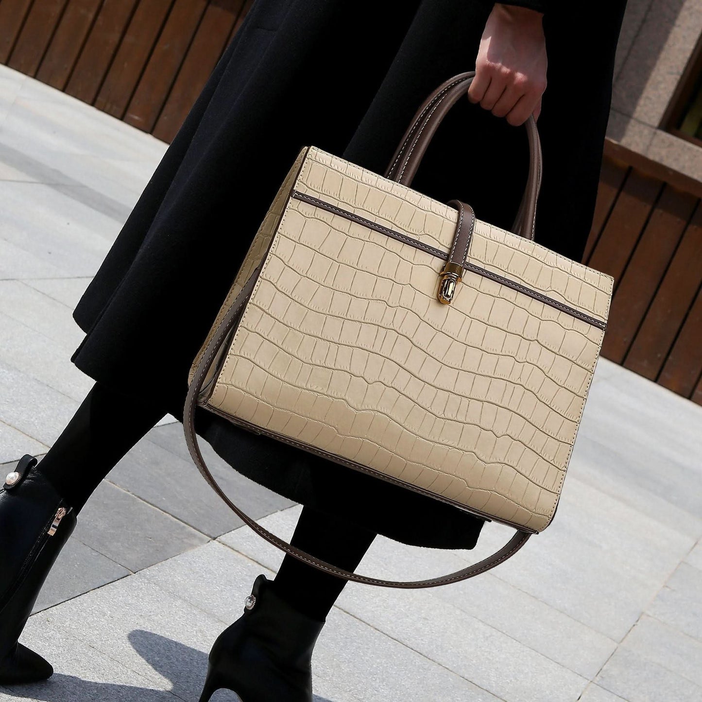 Kate Crocodile Pattern Medium Tote Bag - ShopLorca