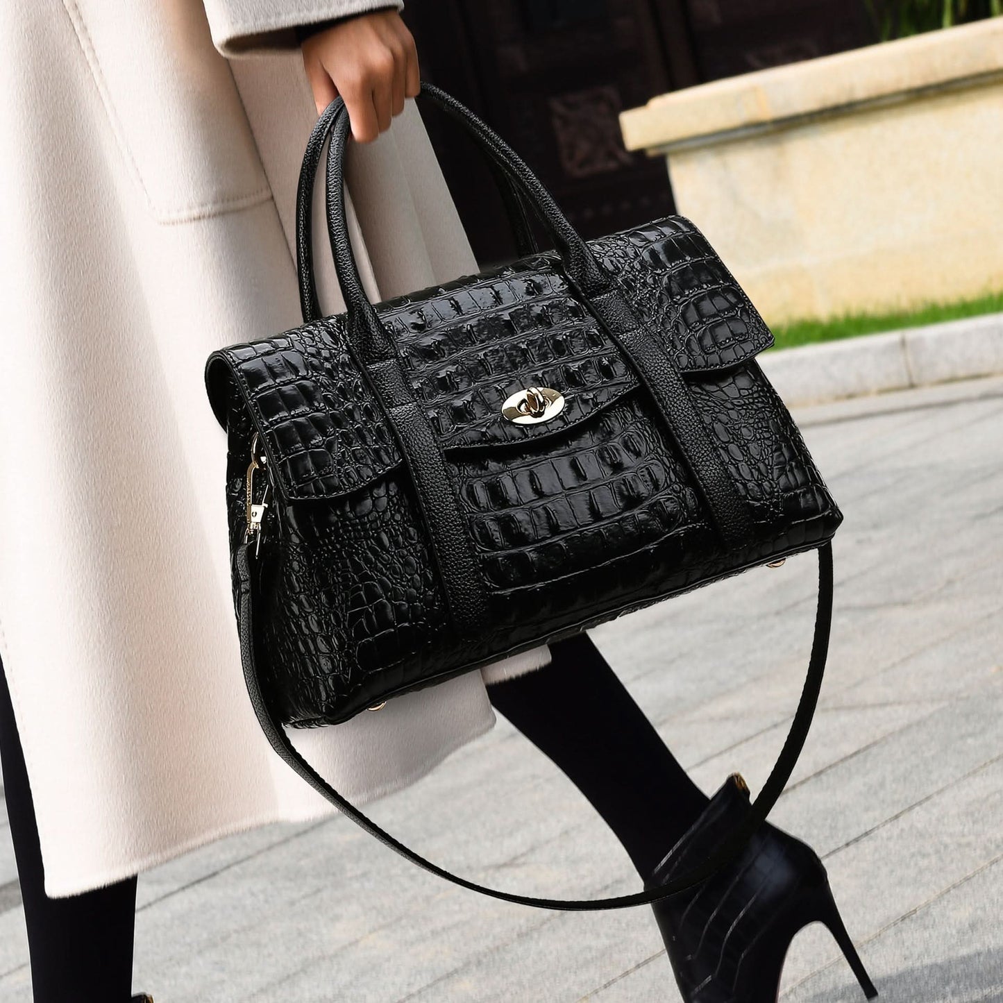 Leocadia Crocodile Pattern Medium Tote Bag - ShopLorca
