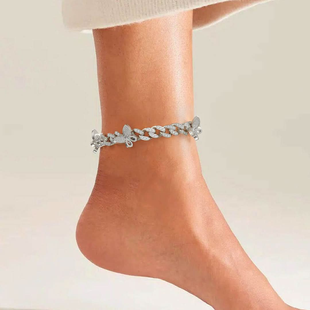 Sparkling Butterflies Cuban Anklet - ShopLorca