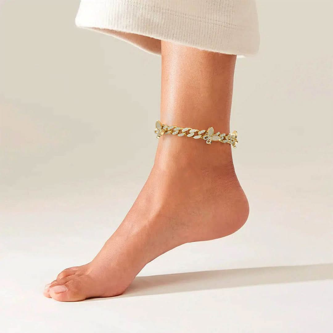 Sparkling Butterflies Cuban Anklet - ShopLorca