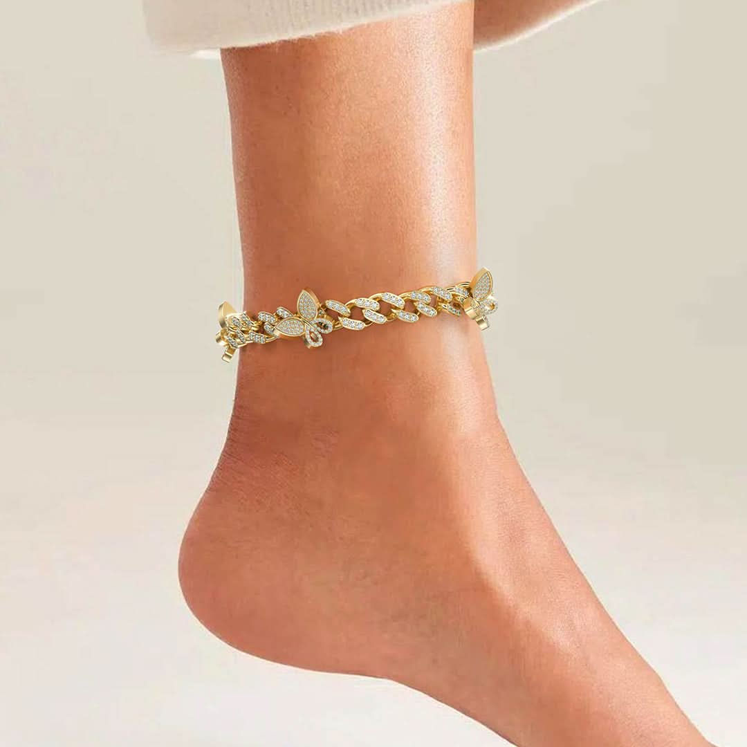 Sparkling Butterflies Cuban Anklet - ShopLorca