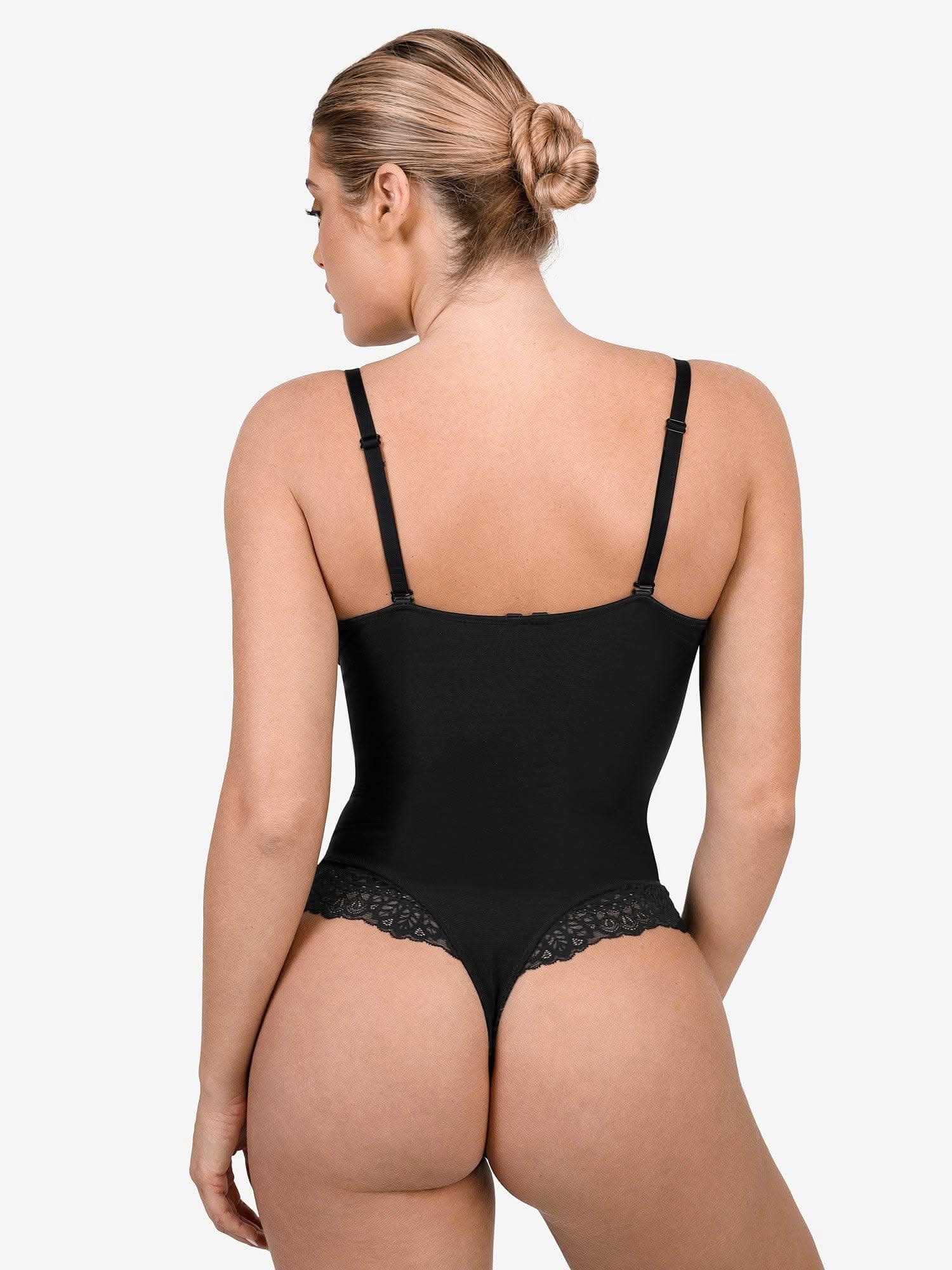 Deep - V Neck Lace Thong Bodysuit - ShopLorca