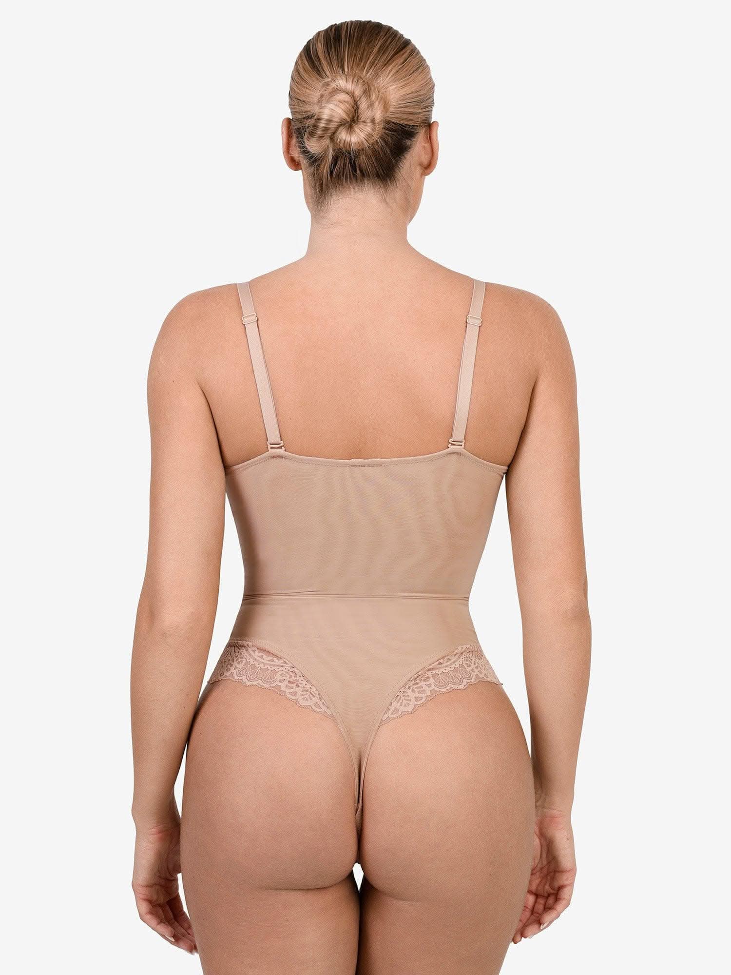 Deep - V Neck Lace Thong Bodysuit - ShopLorca