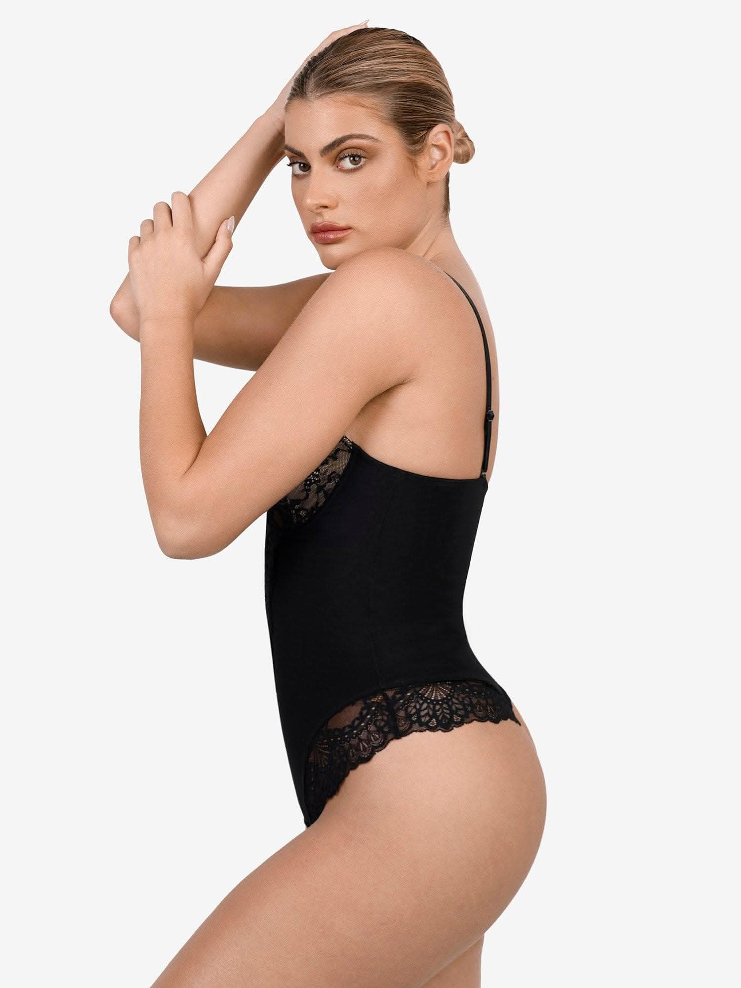 Deep - V Neck Lace Thong Bodysuit - ShopLorca