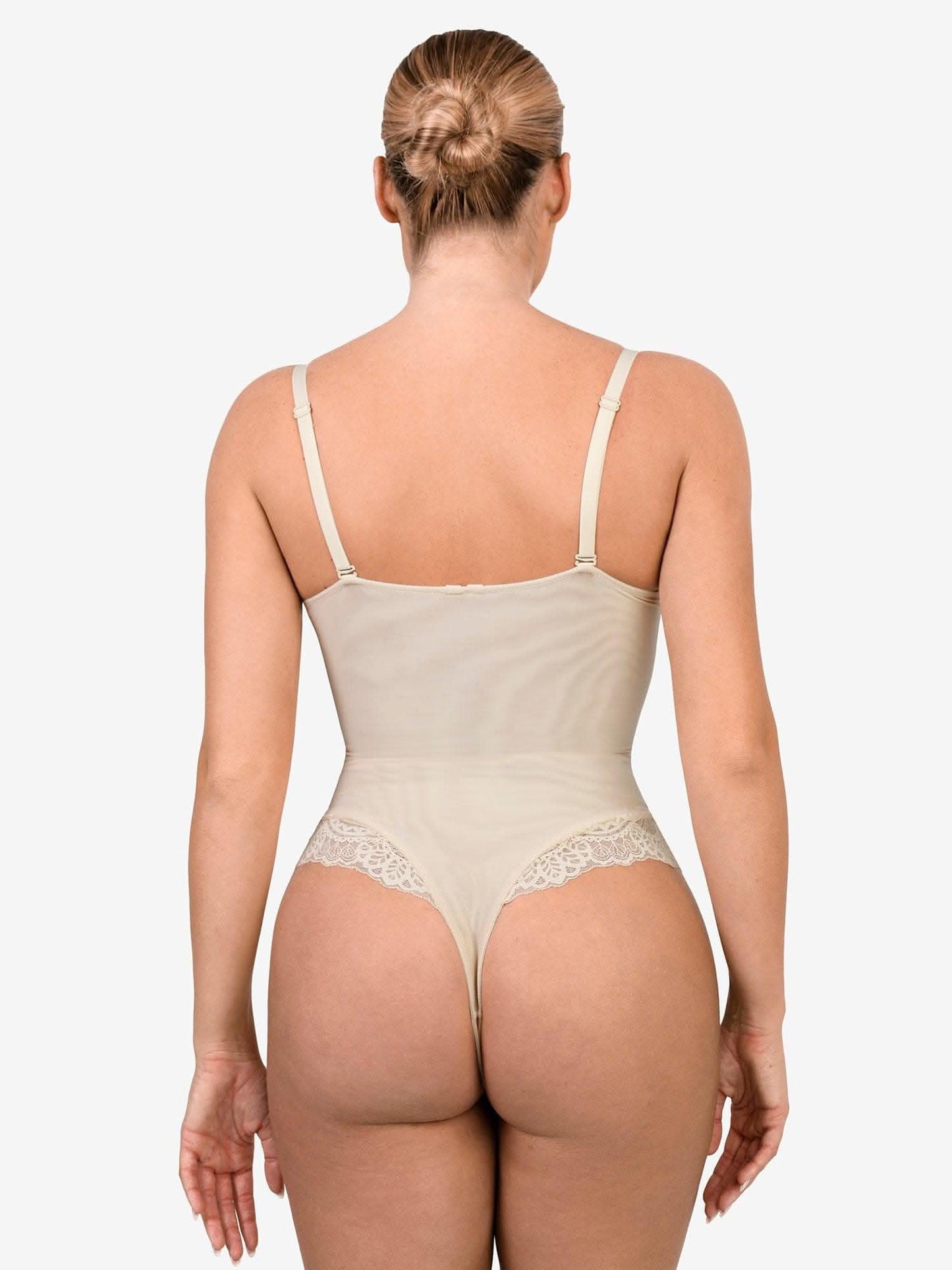 Deep - V Neck Lace Thong Bodysuit - ShopLorca