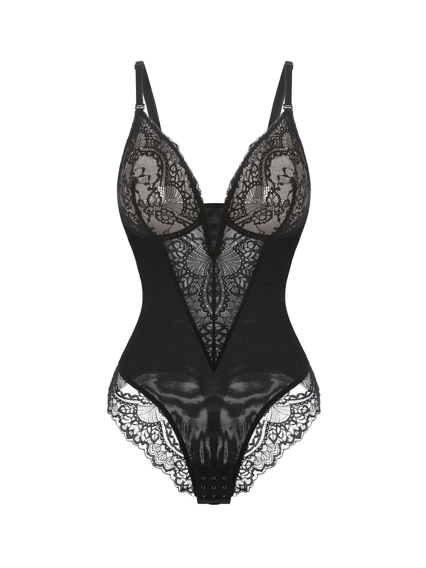 Deep - V Neck Lace Thong Bodysuit - ShopLorca