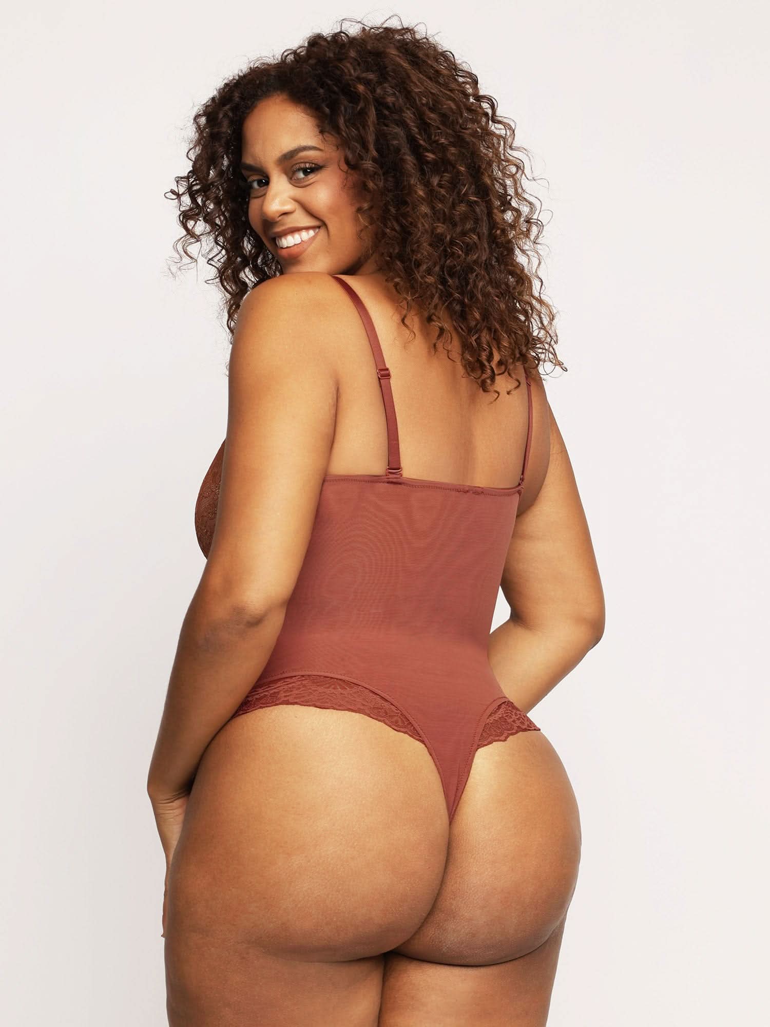 Deep - V Neck Lace Thong Bodysuit - ShopLorca