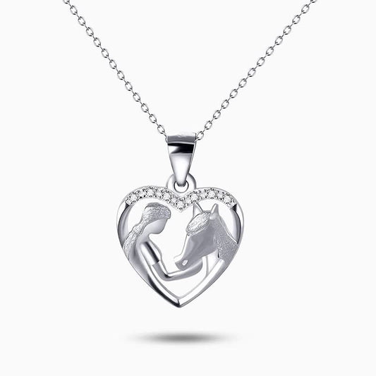 Girl and Horse Affection Heart Necklace - ShopLorca