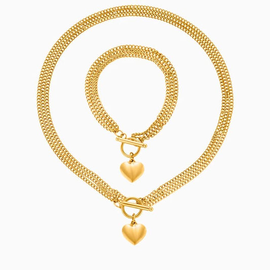 Triple Layer Lustrous Heart Jewelry Set - ShopLorca