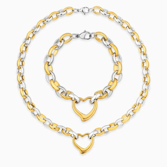 Two Tone Heart Pendant Jewelry Set - ShopLorca