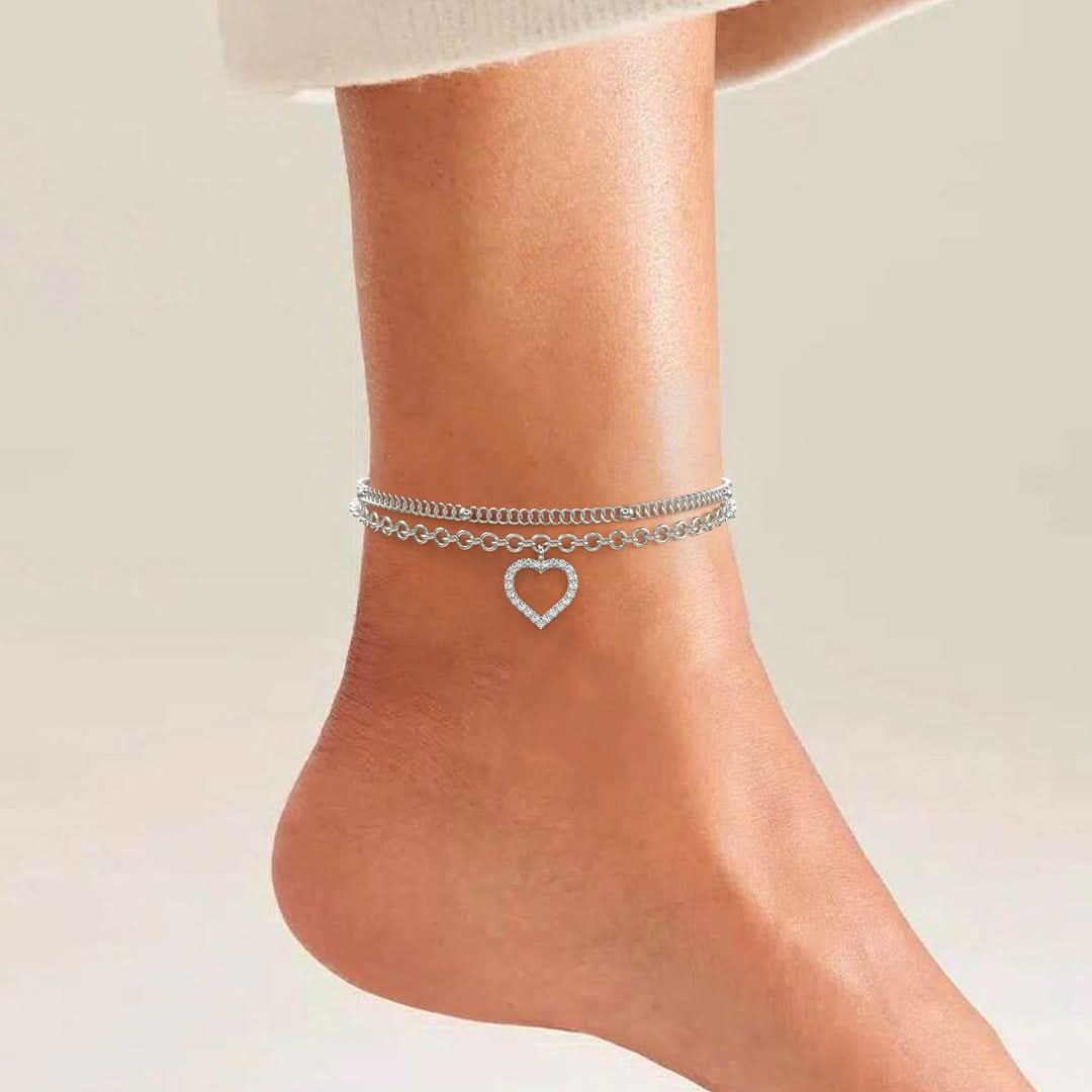 Vennis Double Layered Heart Anklet - ShopLorca