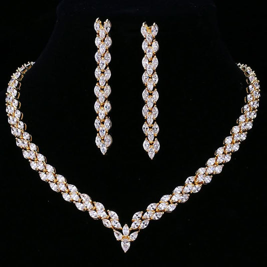 Vibrant Zircon Leaf Jewelry Set - ShopLorca